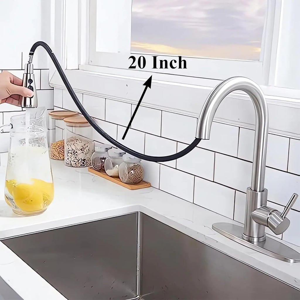 VCCUCINE Brushed Nickel Pull-Down Kitchen Faucet, Single Handle, Stainless Steel, High Arc, RV Compatible