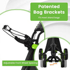 Compact Folding Golf Trolley with Scorecard Holder, Cup, Umbrella, and Bag Support, Cooler Bag, Elastic Strap, Foot Brake, Adjus