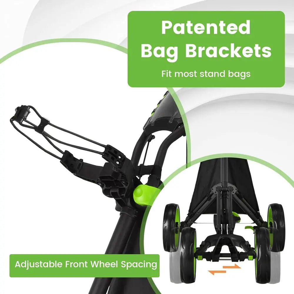 Compact Folding Golf Trolley with Scorecard Holder, Cup, Umbrella, and Bag Support, Cooler Bag, Elastic Strap, Foot Brake, Adjus
