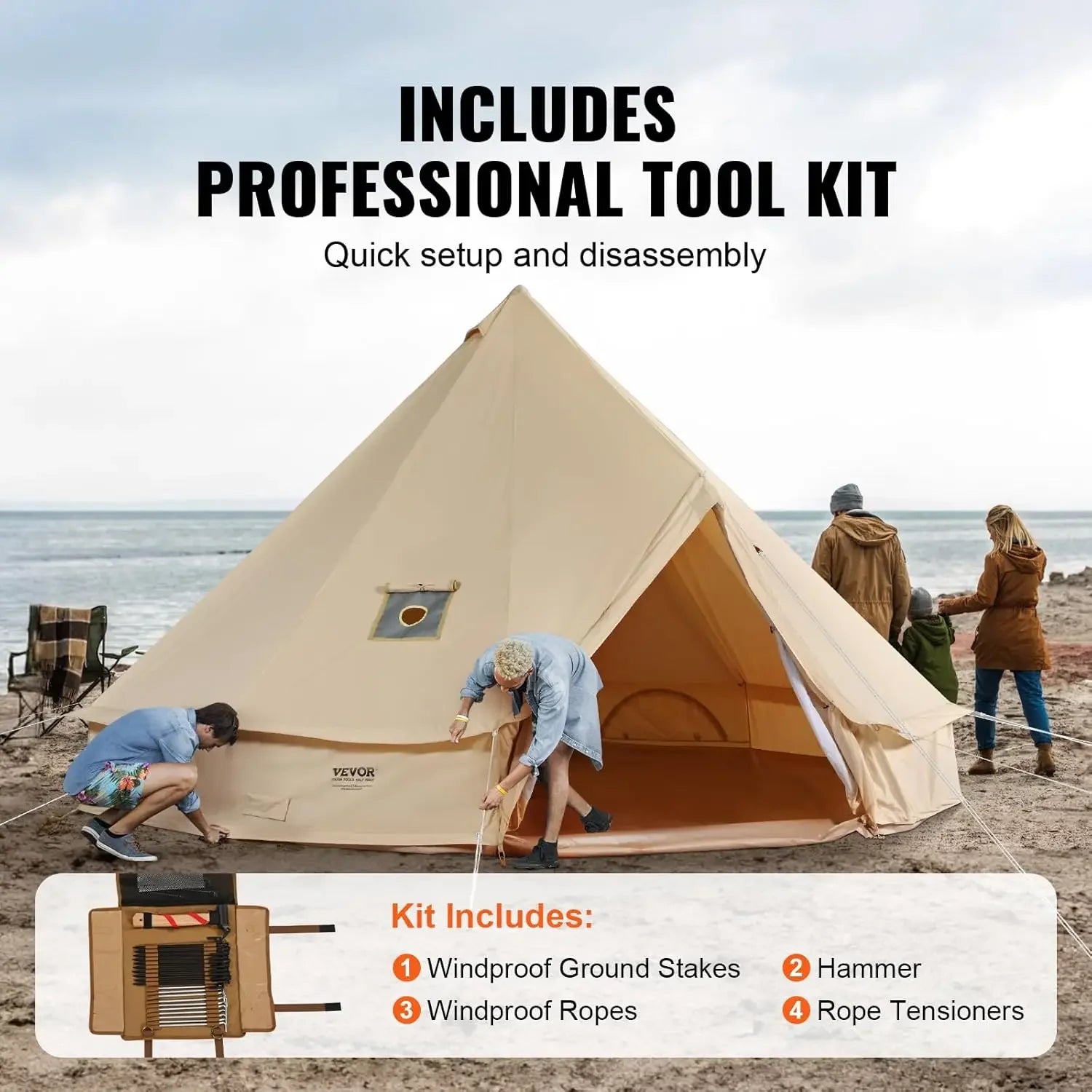 Canvas Tent Bell, Yurt 4 Seasons for Camping with Stove Jack, Breathable Holds up to 4 People, Family Camping Outdoor Hunting