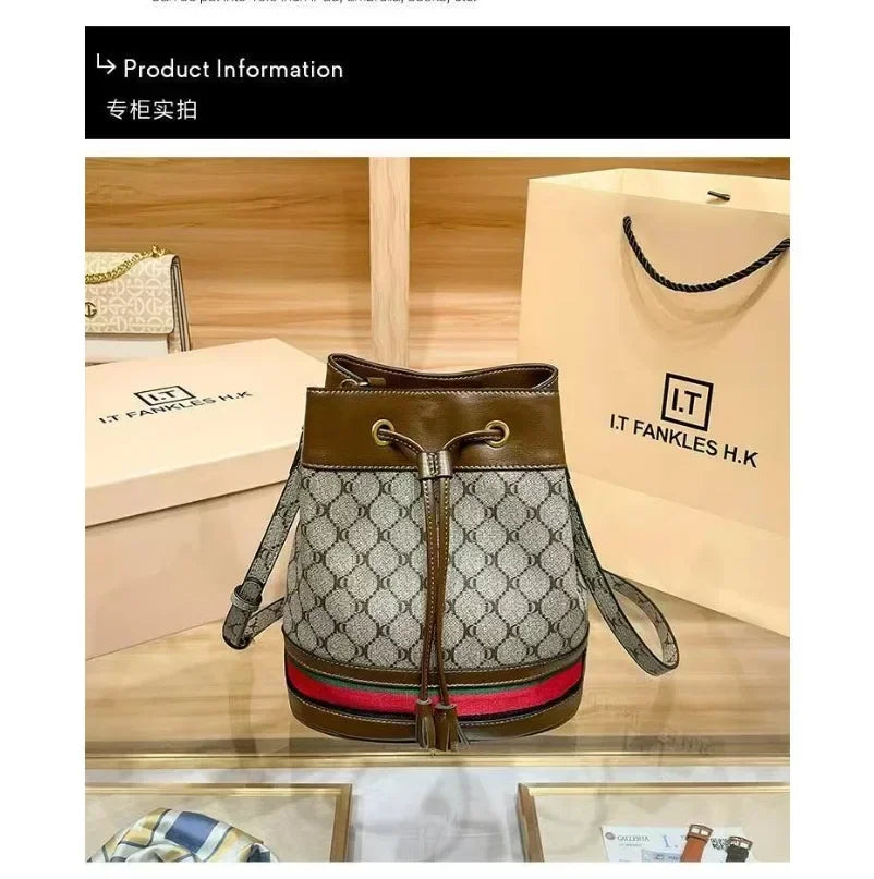 Women's Bucket Bag Trend Brand Retro Printed Shoulder Bags Classic Versatile Crossbody Designer Luxury Handbag