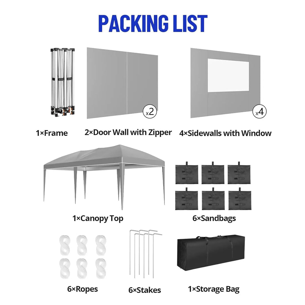 10x20 Pop Up Canopy Tent with 6 Sidewalls Waterproof Outdoor Party Tent Canopy Tents with Adjustable Height, Customized