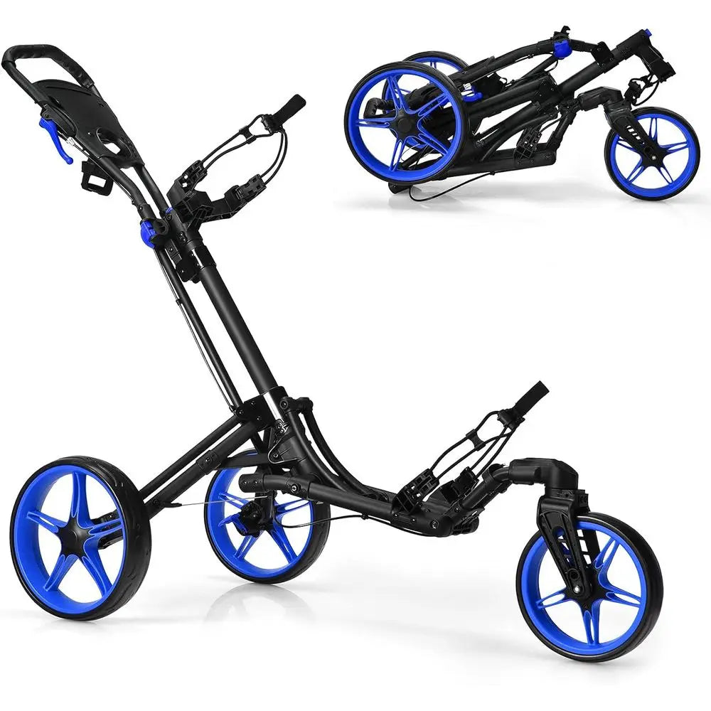 Adjustable 3-Wheel Folding Golf Trolley for Clubs with Swivel Front Wheel and Compact Design