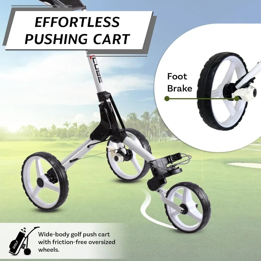 CUBE CART 3 Wheel Push Pull Golf CART for Easy Transportation and Storage - Two Step Open/Close Mechanism - The Smallest Foldin