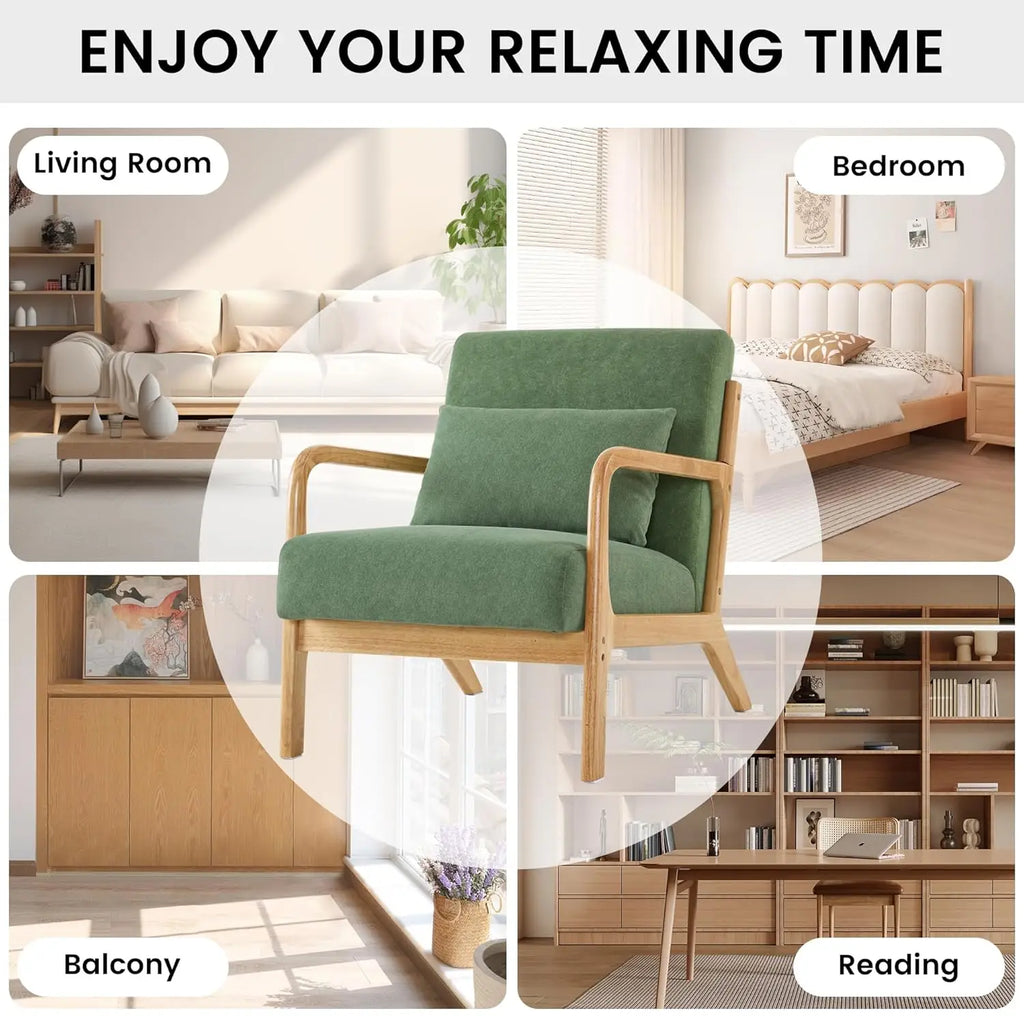 Accent Chair Set of 2 with Pillow Upholstered Mid-Century Chair Living Room Chair for Small Space Solid Wood Frame, Customized