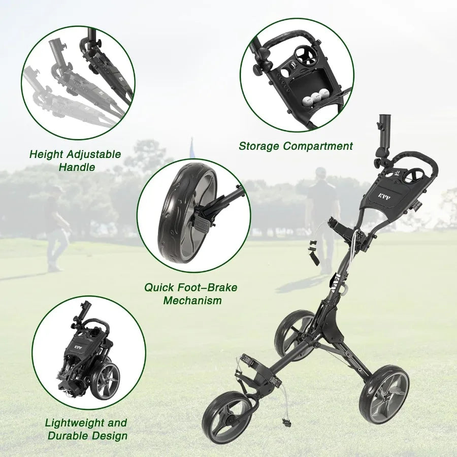 3 Wheel Golf Push Cart Ultra Lightweight Smallest Folding Size New-Version Scorecard Holder