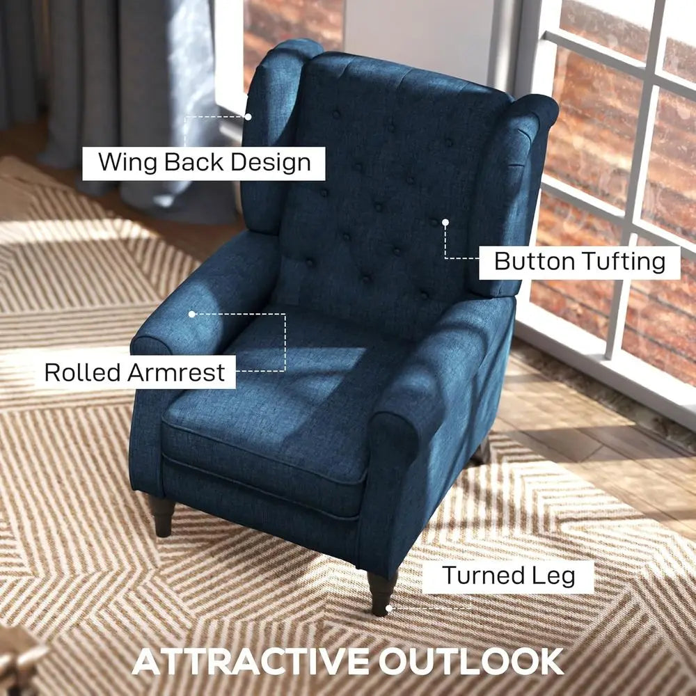 Accent Chair, High Wingback Reading Chair, Button-Tufted Upholstered Fabric Armchair with Retro Wood Legs, Living Room, Bedroom,