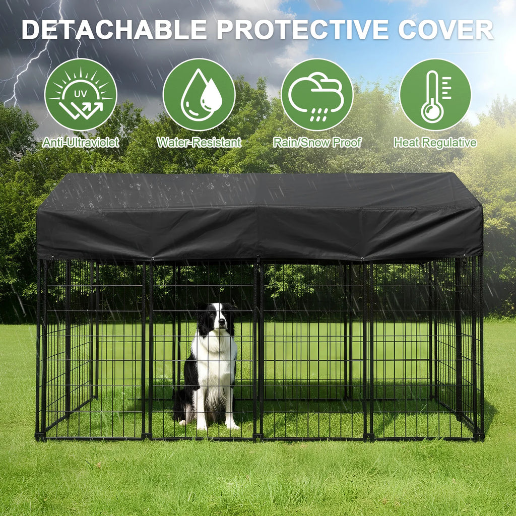 Outdoor Secure Wire Crate Kennel Steel Material Outdoor Dogs Welded Wire Kennels Waterproof Tarpaulin for Medium Small Dogs
