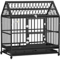 48 Inch Heavy-Duty Steel Dog Crate with Lockable Wheels, Removable Tray, and Double Doors for Large Breeds