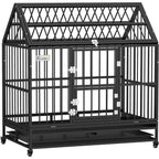 48 Inch Heavy-Duty Steel Dog Crate with Lockable Wheels, Removable Tray, and Double Doors for Large Breeds