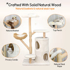 Indoor Cat Tower Tree: 56” Tall Multi-Level Vertical Cat Tree Activity Tower for Multi-cat Households, Cat Furniture with Flowe