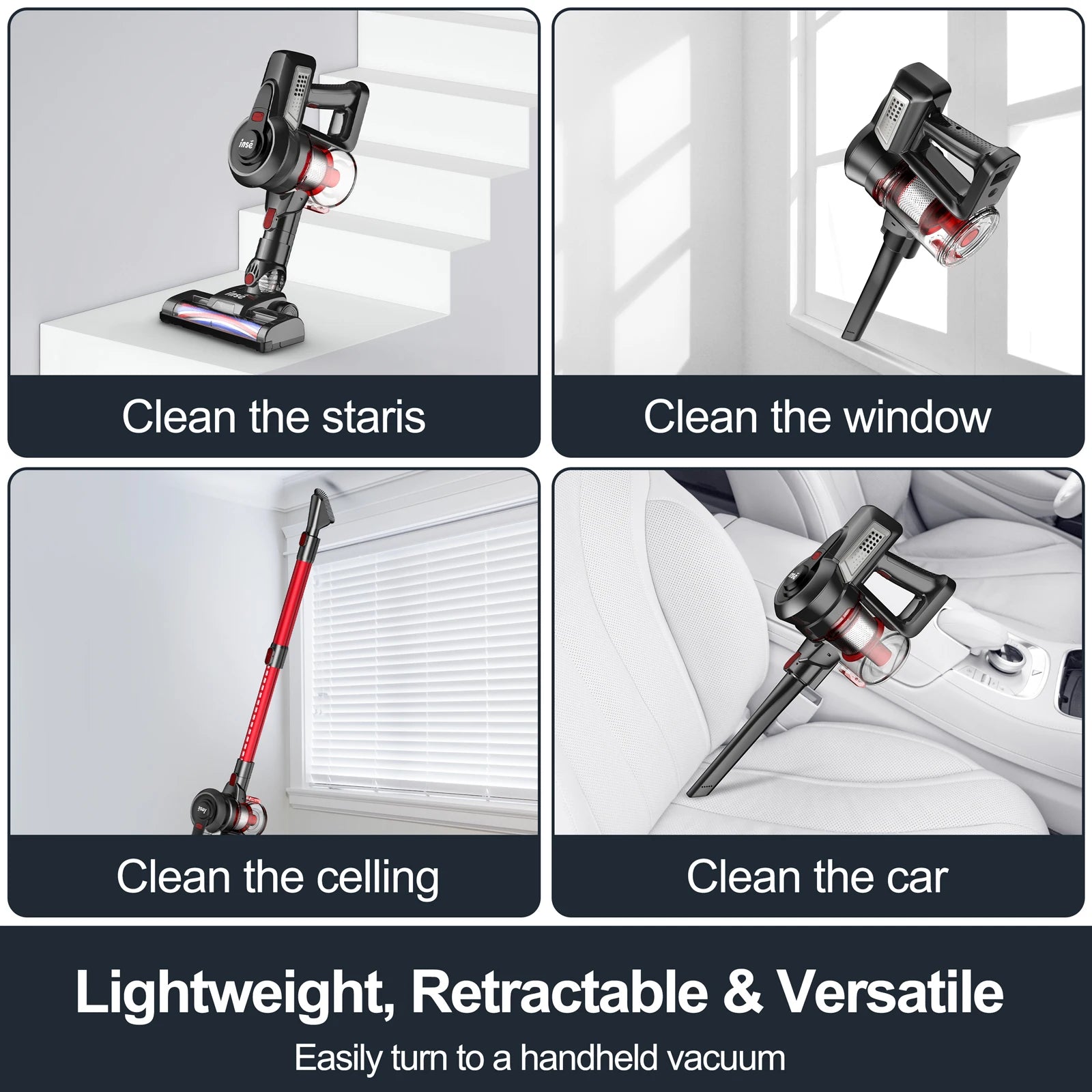 INSE N650 Cordless Vacuum Cleaner Powerful Suction 4-in-1 Stick Vacuum Cleaner Rechargeable Battery Up to 45mins Runtime