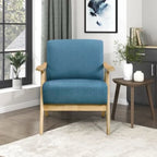 Mid Century Modern Accent Chair with Solid Wood Frame in Natural Finish Textured Fabric Living Room Lounge Arm Chair Thick and