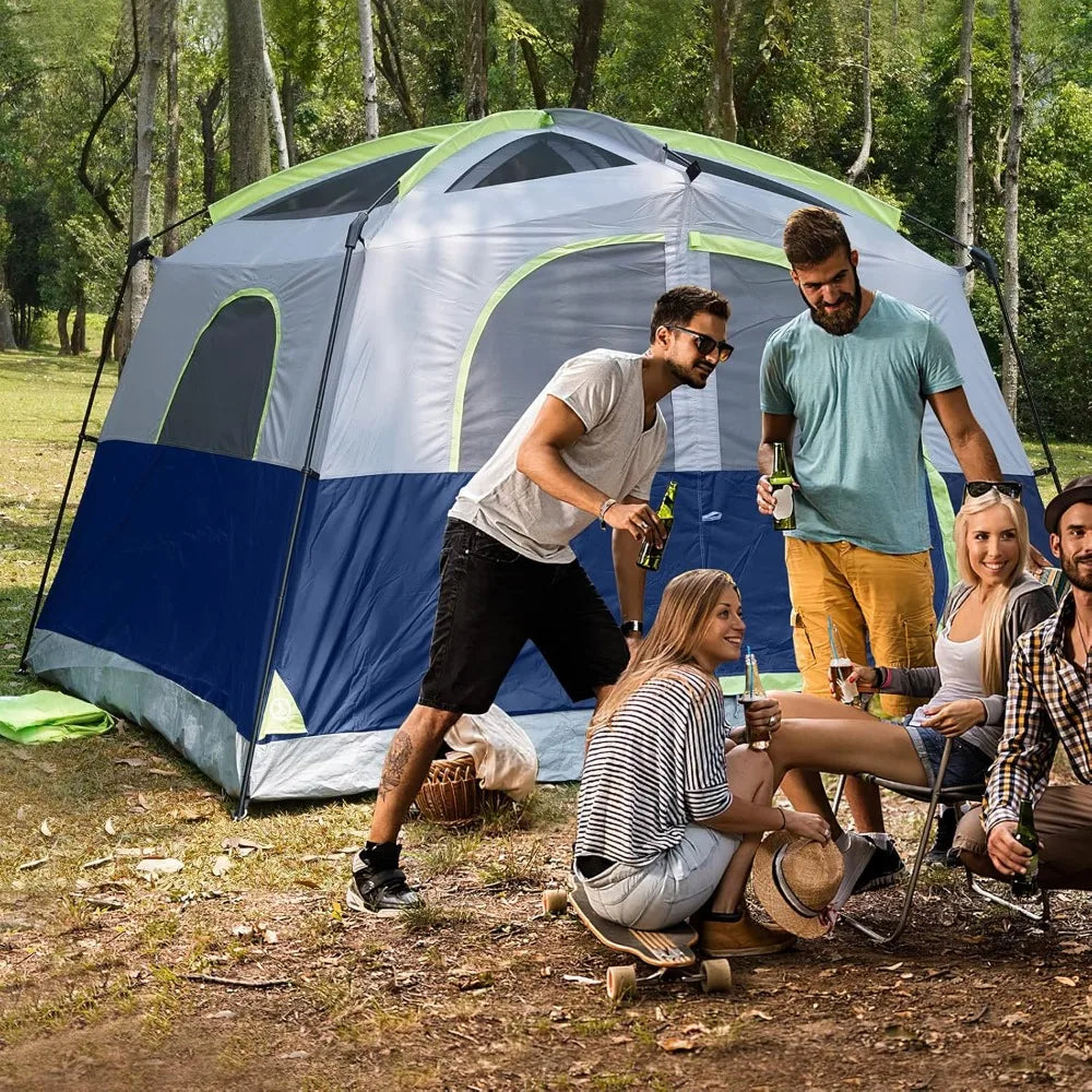 Tents 6 Person Waterproof Windproof Easy Setup,Double Layer Family Camping Tent with 1 Mesh Door & 5 Large Mesh Windows