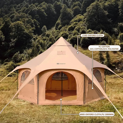 16.4ft Waterproof Canvas Tent with Stove Jack, Removable Floor, 8 Mesh Windows for 6-8 People