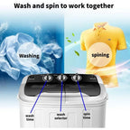 Portable Twin Tub Mini Washer and Dryer Combo, 13lbs Capacity, Ideal for Apartments, Dorms, RVs, Black and White