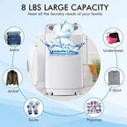Portable Washing Machine 8Lbs Capacity Full-automatic Washer with 6 Wash Programs LED Display 3 Water Levels Compact Laundry Wa