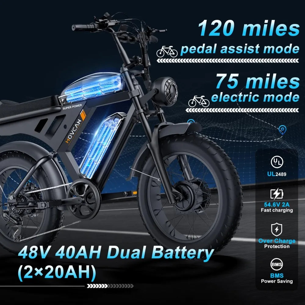 MOVCAN V30 Full Series Adult Electric Bikes 2000W Motor, 20'' Integrated Wide-Tire Wheelset, 48V 15.6Ah Battery,Top Speed 35MPH