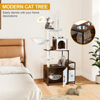 3-in-1 Cat Tree with Hidden Litter Box, 67-inch Tall Cat Tower for Indoor Cats, Includes Condo and Feeding Station