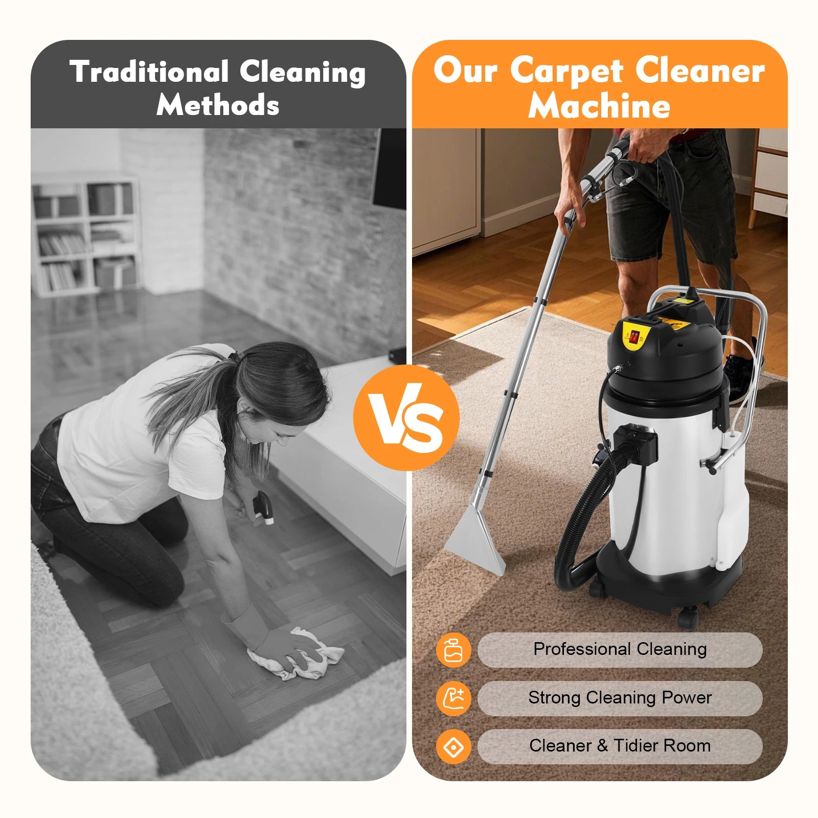 Powerful 40L Carpet Cleaning Machine & Floor Vacuum Cleaner, 110V Professional Heavy-Duty for Home Commercial Use