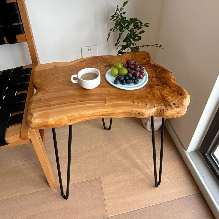 Edge End Table, Live Edge Side Table with Hairpin Legs, Small Natural Wood Coffee Table Stump End Table for Living Room, Bedroom