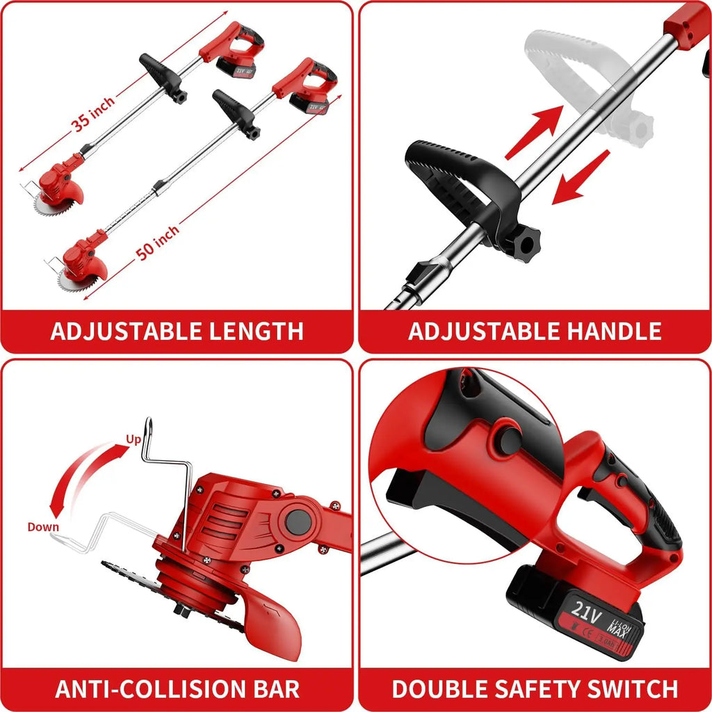 Electric Weed Wacker Battery Powered Grass Trimmer 3 in 1 Weed Trimmer Lawn Edger Brush Cutter for Lawn Garden Pruning Trimming