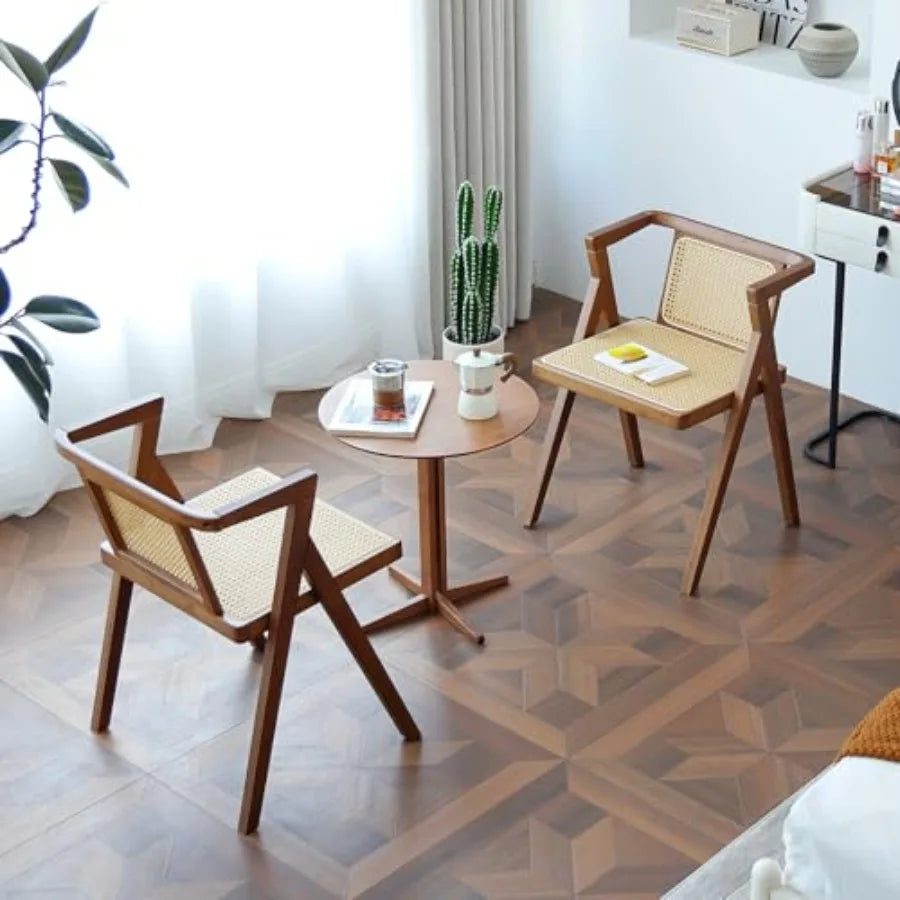 Rattan Dining Chairs Set of 2 Mid-Century Accent Armchair Wicker Chair Outdoor Bamboo Chair for Dining Room Living Room Bedroom