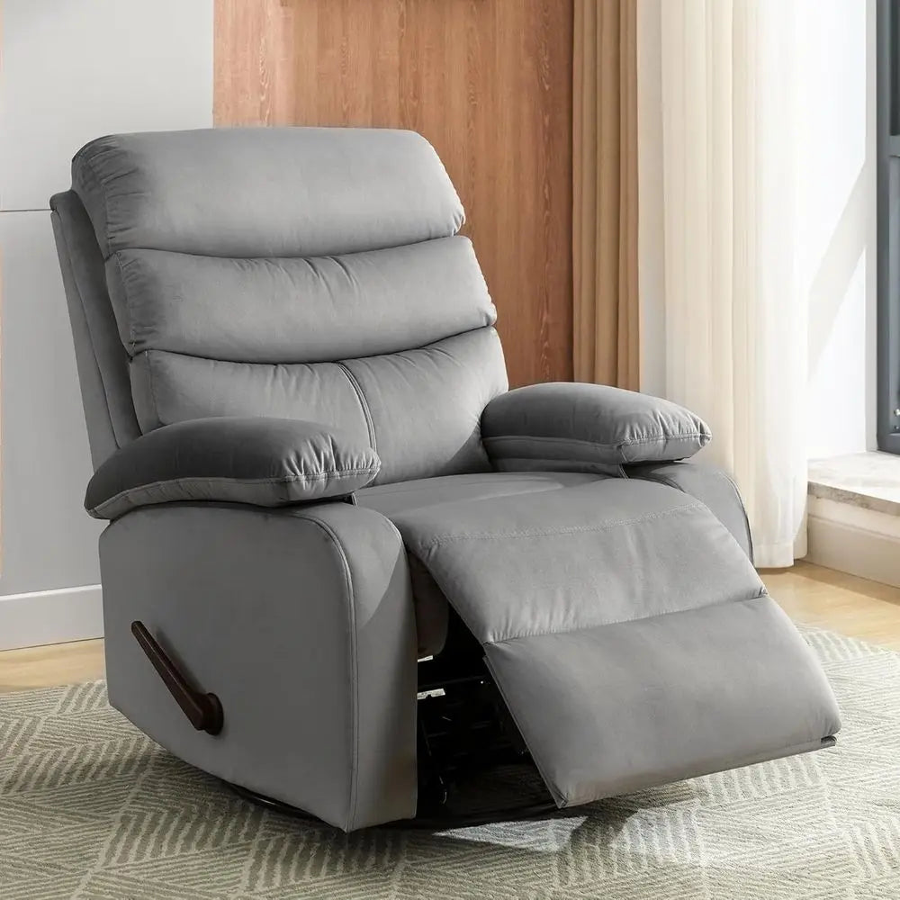 Adult Swivel Rocking Recliner for Compact Spaces: Light Grey Chair for Living Rooms, Nurseries, and RVs