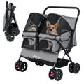 Double Pet Stroller Foldable Double Dog Stroller with 2-Seater Carrier Adjustable Sunshade Removable Pad Safety Belt Storage Ba