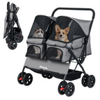 Double Pet Stroller Foldable Double Dog Stroller with 2-Seater Carrier Adjustable Sunshade Removable Pad Safety Belt Storage Ba