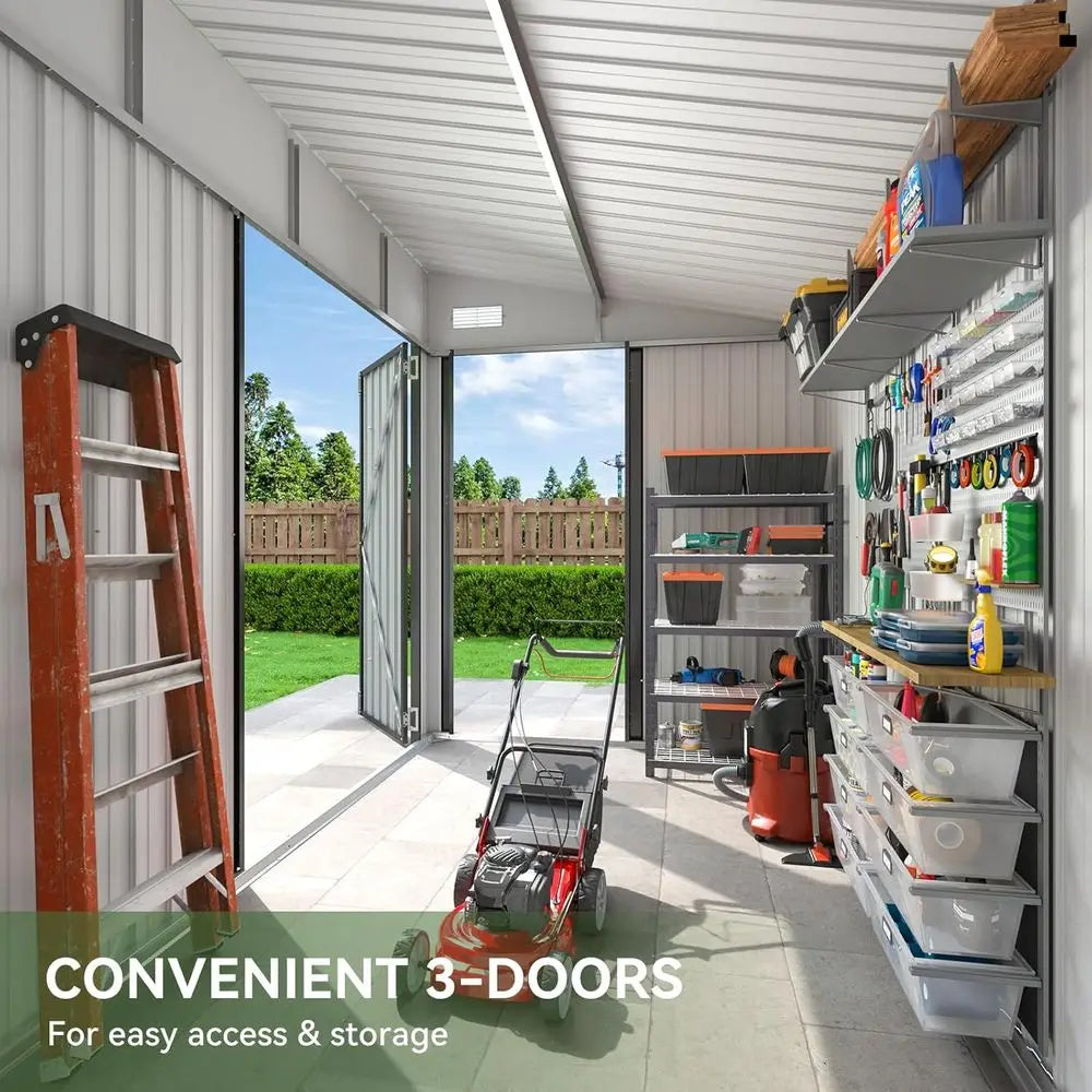 7.5'x4' Triple-Door Outdoor Storage Shed with Lockable Doors, Ideal for Tools, Cycles, and Garden Equipment (Black)