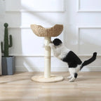 Large Cat Tower with 17.7 Rattan Basket, Handwoven Bed, Window Perch for Cats up to 25lbs