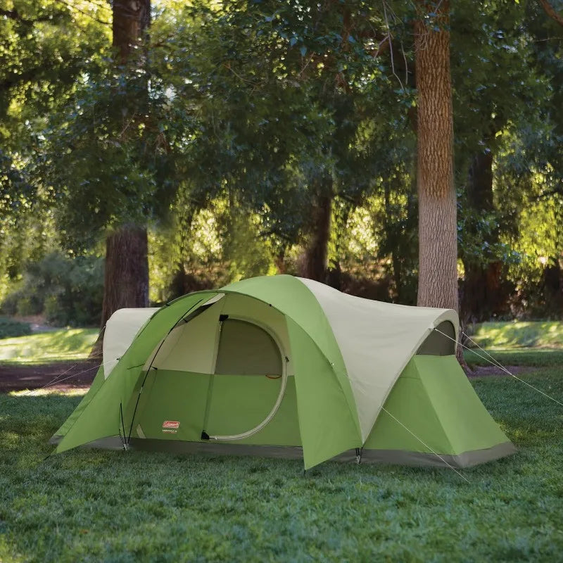 Coleman Montana 8-Person Family Tent with Rainfly, Weatherproof Tent Sets Up in 15 Mins, Fits Multiple Airbeds, Pfas-free, Green