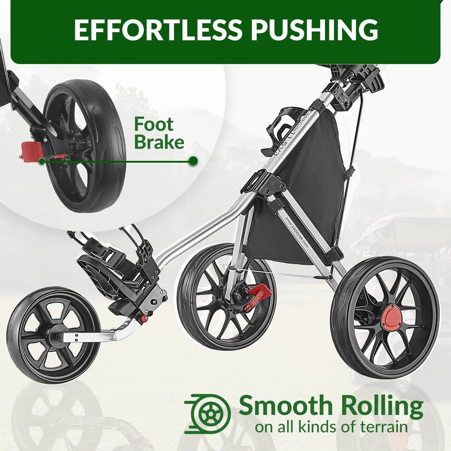 Lightweight Aluminum 3-Wheel Foldable Golf Push Cart with Adjustable Handle, Foot Brake & Accessories for Easy Storage