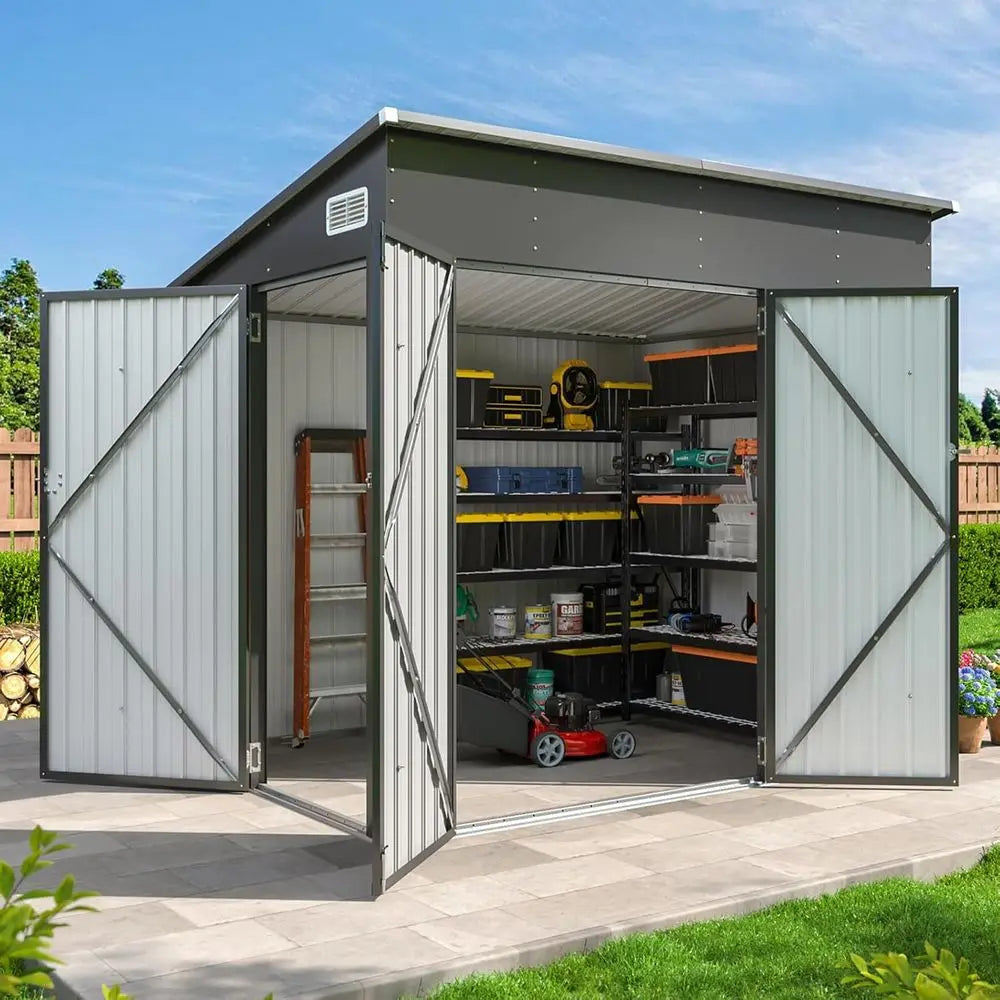 7.5'x4' Triple-Door Outdoor Storage Shed with Lockable Doors, Ideal for Tools, Cycles, and Garden Equipment (Black)