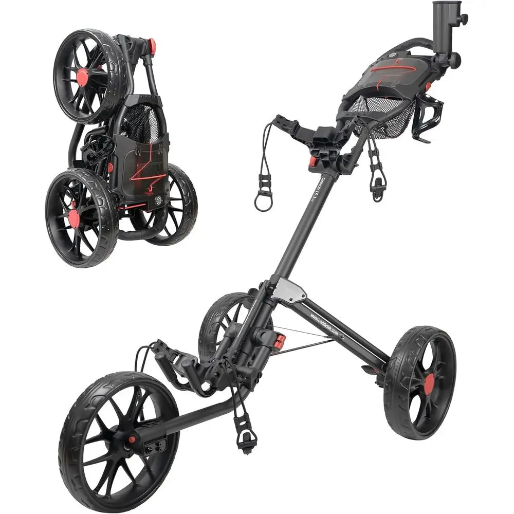 15.3 Lightweight Foldable Golf Push Cart with EVA Wheels, Foot Brake, Adjustable Handle, Umbrella and Drink Holders, Scorecard S