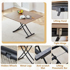 Convertible 4-in-1 Dining Table with Adjustable Height and Wheels, Suitable for Coffee to Dining Use in Apartments, Kitchens, an