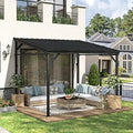 8x10 FT Wall-Mounted Lean-to Gazebo, Iron Roof Outdoor Pergola with Drainage System & Triangle Structure, Outdoor Patio Lean-to