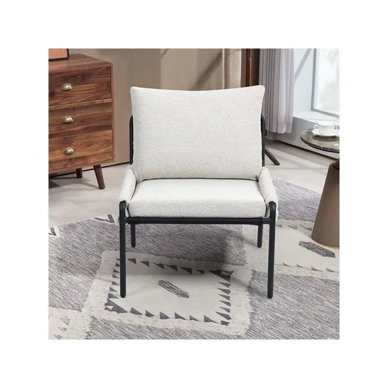 Modern Accent Lounge Chair, Braided Upholstery, Metal Frame, Comfortable Armchair for Living Room or Bedroom, Soft Cushioned