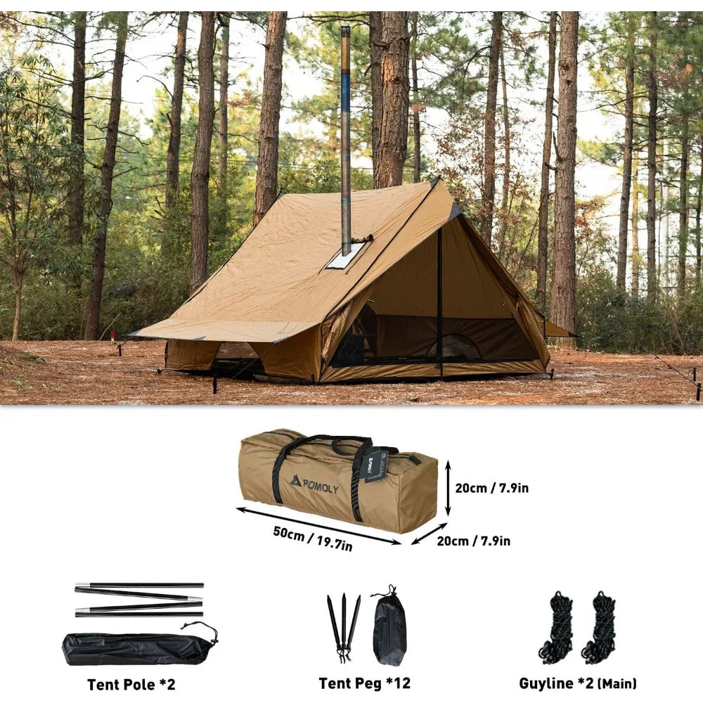 Camping Hot Tent Cabin Tent, Chalet 70 Series Portable Wall Tents with Stove Jack and Two Poles for 2-3 Person Hiking