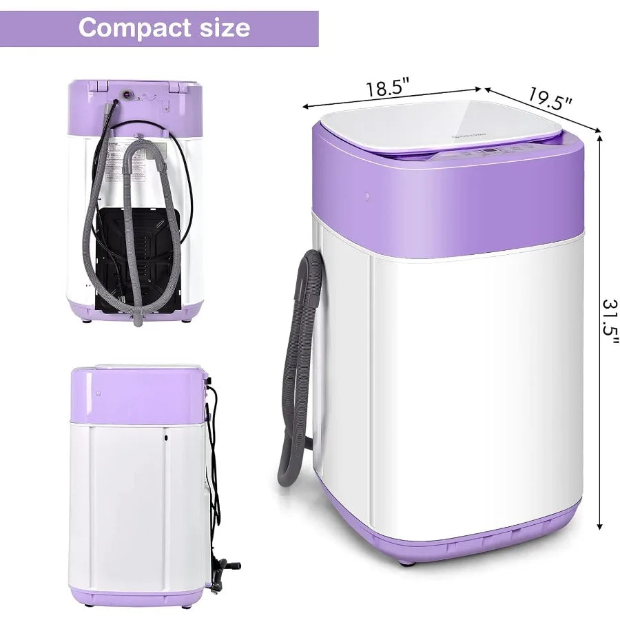 Portable Washing Machine 8 Lbs Capacity with Built-in Drain Pump Compact Full-Automatic Laundry Washer Featuring 6 Wash Program