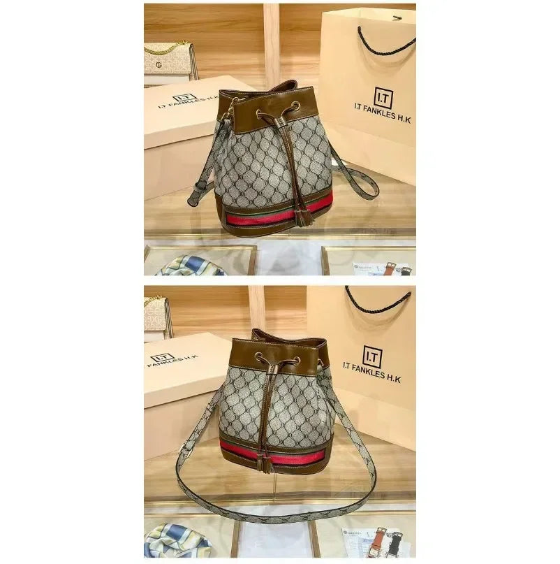 Women's Bucket Bag Trend Brand Retro Printed Shoulder Bags Classic Versatile Crossbody Designer Luxury Handbag