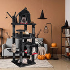 Large 63 Gothic-Style Cat Tower with Coffin Bed, Cat Houses, Scratching Posts for Cats Over 20 lbs, Black & Red