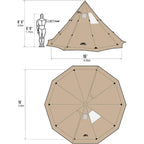 4~6 Person Tipi Hot Tent T3 XL with Screen Window Hght 8' 6" 2.6m Diameter 15' 4.6m for Wood Buring Stove Bushcraft Family Camp