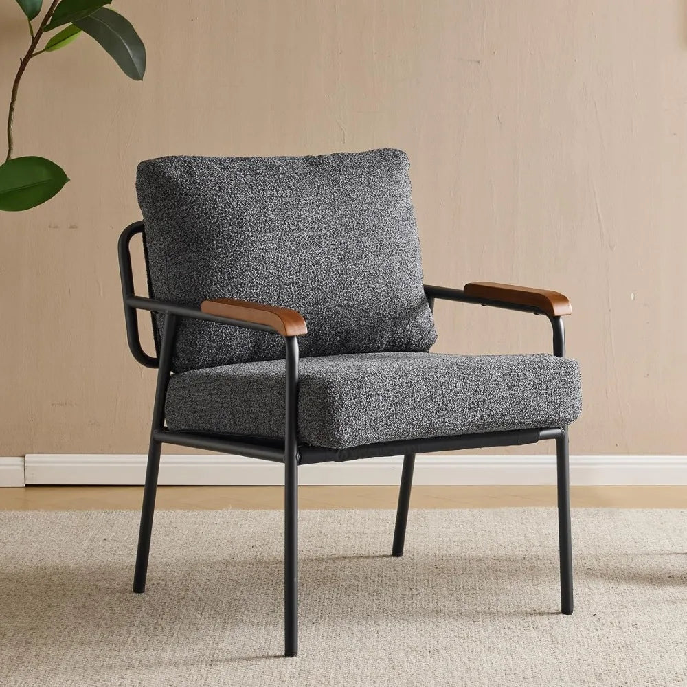 Mid-Century Modern Accent Armchiar for Small Space, Small Comfy Upholstered Leisure Reading Chair with Wood Armrest for B