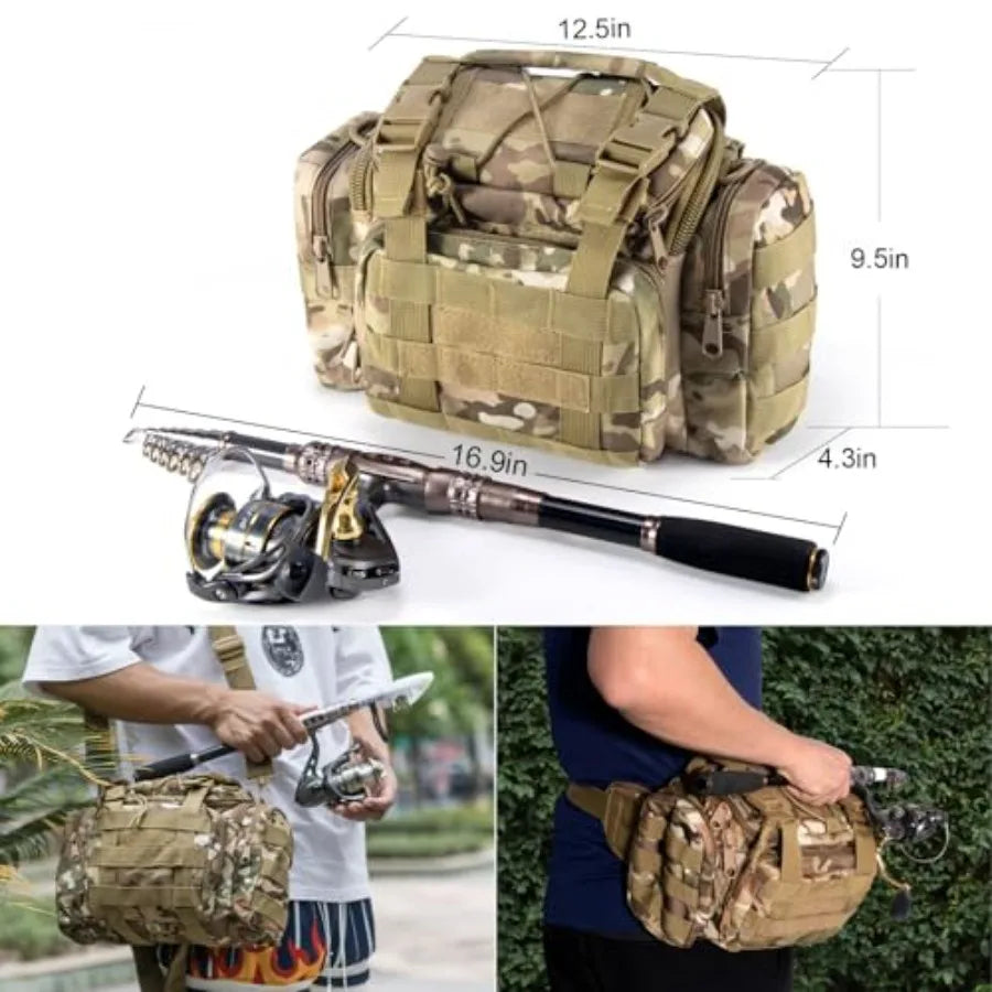 Fishing Rod and Reel Combos 125-Pieces Telescopic Spinning Pole Reel Gear Equipment Set with Tackle Bag for Adult Collapsible Tr