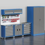 Combined Tool Cabinet and Tool Box, 7+5 Drawer Tool Box, Connectable, with 360 Degree Brake Wheels and Padded Feet, Blue