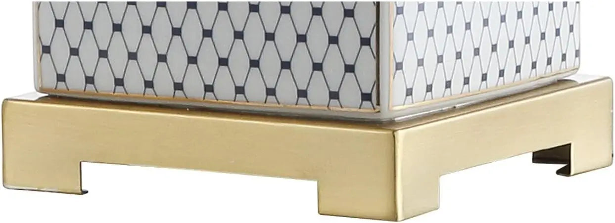 Modern Ginger Jar LED Table Lamp with Fishnet Glaze, 21.5" Ceramic/Metal Design for Bedroom, Living Room, Office