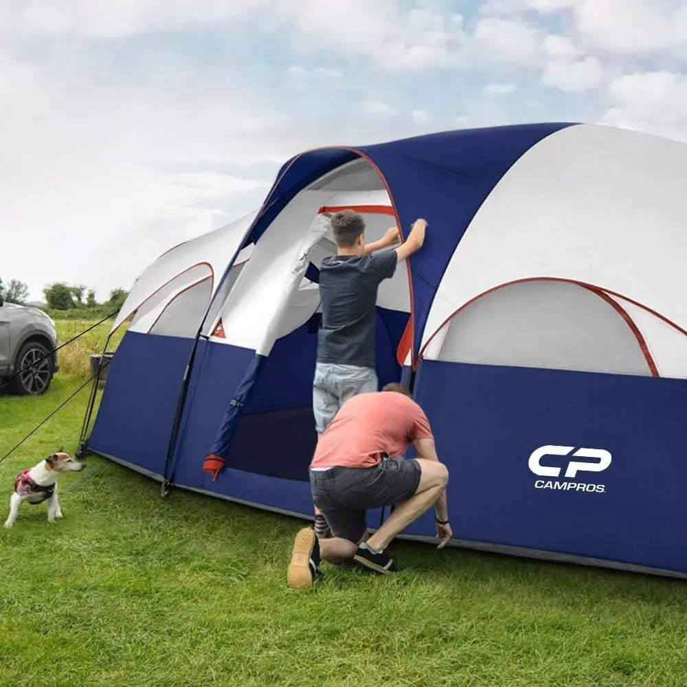8-Person Weatherproof Camping Tent with 5 Mesh Windows, Double Layer, Divided Rooms, Portable and Easy to Carry