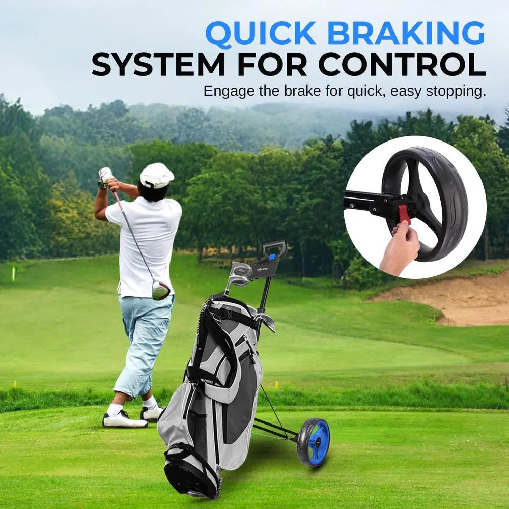 Lightweight Folding Golf Trolley with Adjustable Brackets and Elastic Strap for Bag Storage